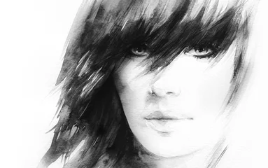 Style woman portrait. Abstract fashion watercolor illustration