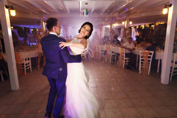 Wedding dance in restaurant hall