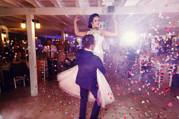 Wedding dance in restaurant hall