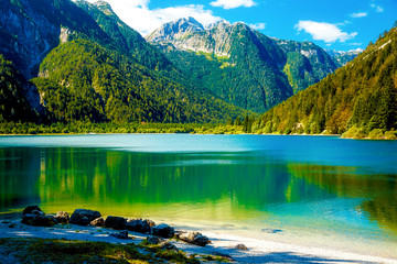 Beautiful landscape, lake with mountain in background.