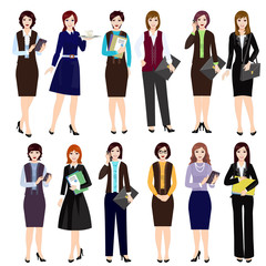 Obraz premium Business women working in office, character set girls in office clothes.