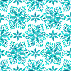 Ornamental blue floral background. Seamless pattern for textile design, prints for fabric and winter decoration