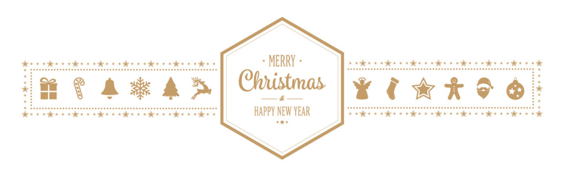 merry christmas hexagon ornament banner gold isolated background