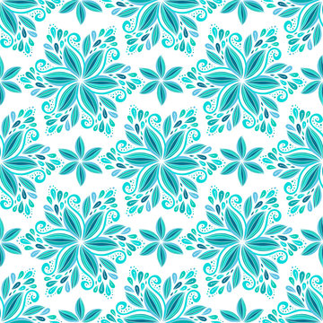 Ornamental blue floral background. Seamless pattern for textile design, prints for fabric and winter decoration