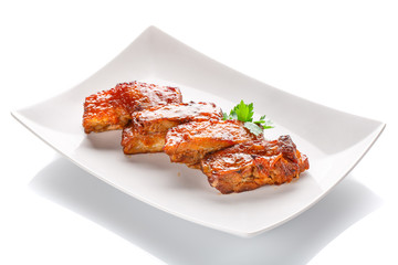 Restaurant food - grilled steak on white
