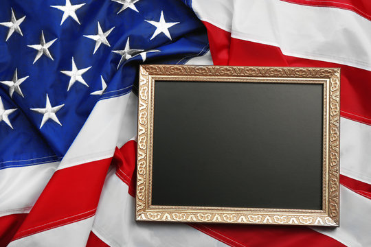 Photo frame on USA flag background