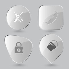 screwdriver and combination pliers, two-handled saw, closed lock