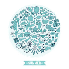 Summer heart design made of doodle season icons