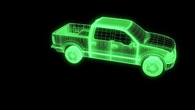 Truck Car in Hologram Wireframe Style. Nice 3D Rendering. 
