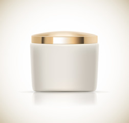 Luxury cosmetic packaging with gold cap and blank space for your design isolated vector illustration