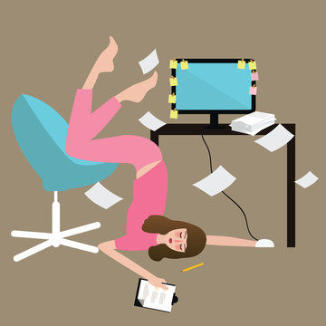 woman people hard work tired full of paper overwork exhausted in front  computer