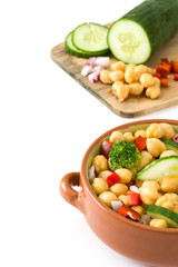 Chickpea salad isolated on white background

