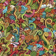 Fototapeta premium Easter doodles vector seamless pattern