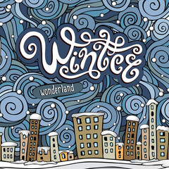 Vector cartoon winter fairytale town