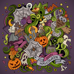 Cartoon vector hand-drawn Doodles on the subject of Halloween sy