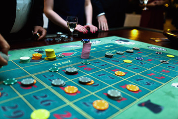 People play poker in the casino