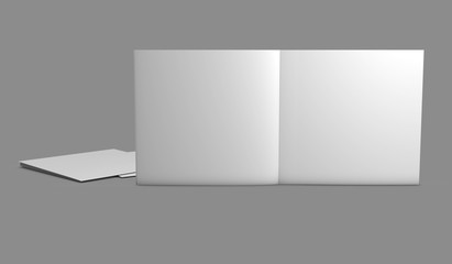 Square pages booklet mock up gray background 3D illustration.