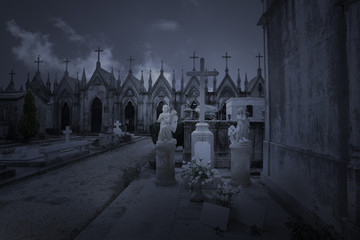 Old cemetery at night