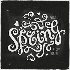 Vector Spring hand lettering chalk board background