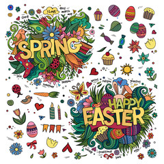 Easter and Spring hand lettering and doodles elements