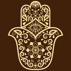 Vector hamsa hand drawn symbol. Decorative pattern in oriental style for the interior decoration and drawings with henna. The ancient symbol of the 