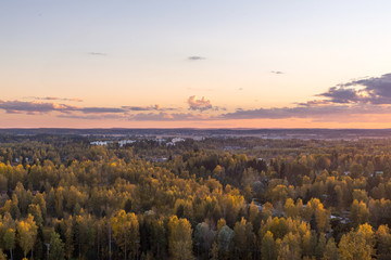 Autumn colors Landscape at Sunset from High Ground