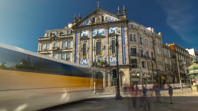 View of the Almeida Garret Square with Congregados Church timelapse hyperlapse.