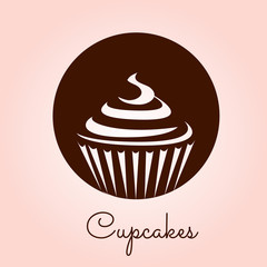 Cupcake icon vector. Stylized silhouette drawings. Bakery design logo.