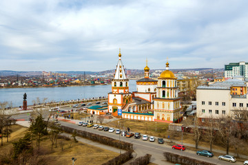 Obraz premium View of the Cathedral of the Epiphany, the city of Irkutsk, Russia. 