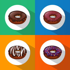 Icon. Set donuts. Delicious. Food. Sweets. Bright. Flat design. For your use