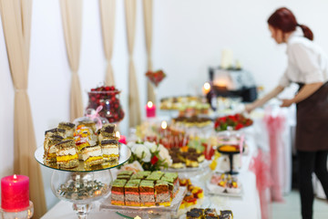 Different kinds of baked sweets on a buffet
