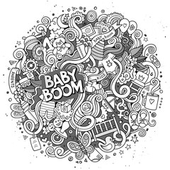 Cartoon cute doodles hand drawn Baby illustration
