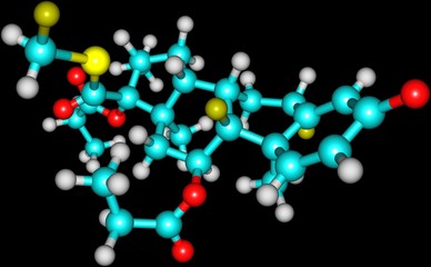 Fluticasone propionate molecular structure isolated on black