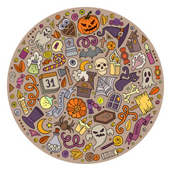 Set of Halloween cartoon objects, symbols and items