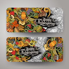 Cartoon vector hand-drawn Doodle Happy Thanksgiving Day cards