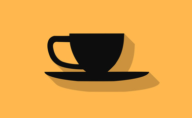 Vector black cup with long shadow on flat background