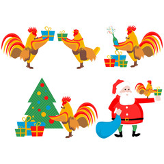 set illustrations of the cock and Christmas