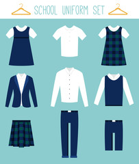 School Uniforms for Children. Kids Clothes Vector Set - obrazy, fototapety, plakaty