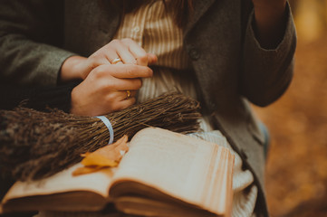 Young couple reading book in the park