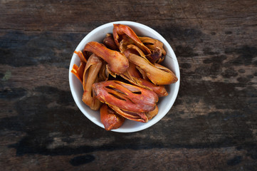 Mace or Javitri Spice on wooden background