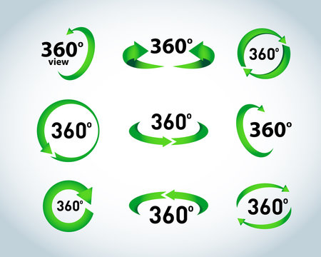360 Degrees View Vector Icons. Isolated vector illustrations.