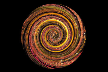 Isolated abstract of fireworks in twirl effect on black background with clipping path