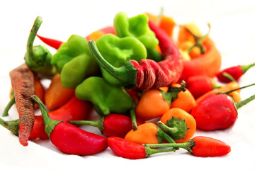 Hot chili peppers on white background