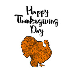 Fototapeta na wymiar Happy Thanksgiving Day, outline cartoon turkey with text isolated on white background