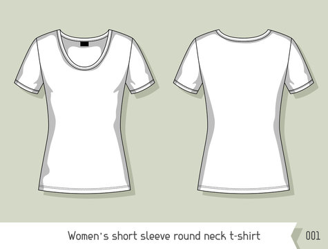 Women short sleeve round neck t-shirt. Template for design, easily editable by layers