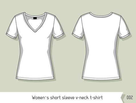 Women short sleeve v-neck t-shirt. Template for design, easily editable by layers