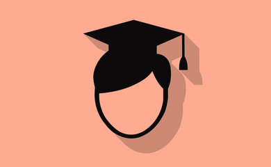 Vector graduate man symbol with long shadow on flat background