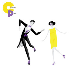 vector illustration of a couple dancing the charleston in retro style