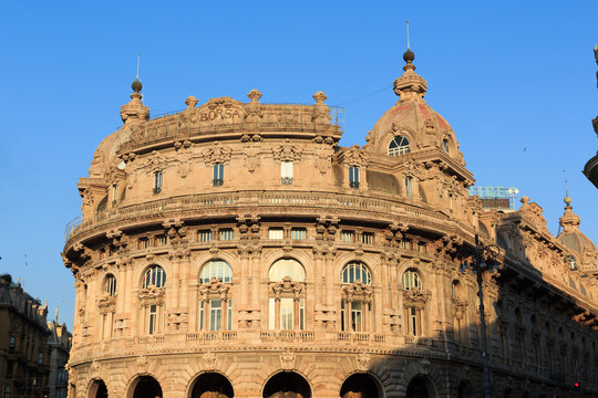 Palace Palazzo della Nuova Borsa Valori at Piazza de Ferrari, Genoa, Italy