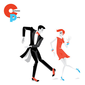 vector illustration of a couple dancing the charleston in vintage style